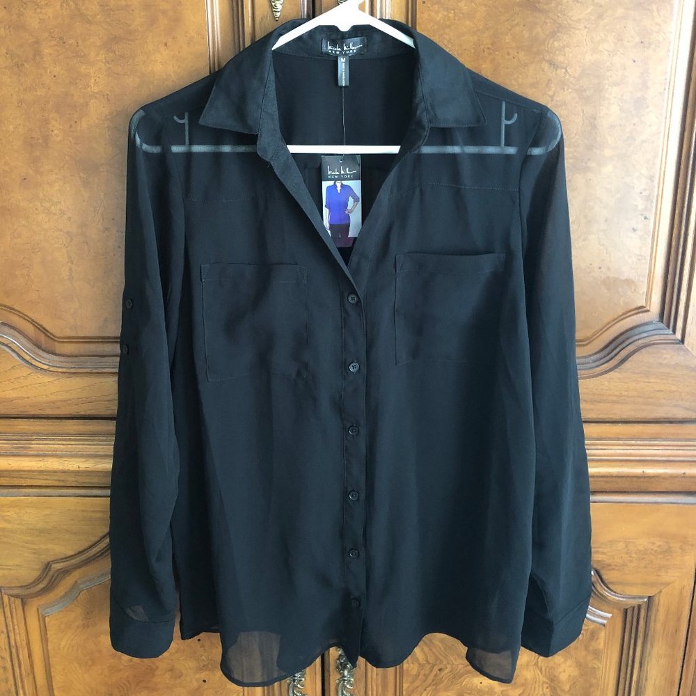 Nicole Miller Sheer Black Blouse